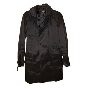 Samuel Dong Women’s Black‎ Trench Coat Size Large Mid Length Belted Designer